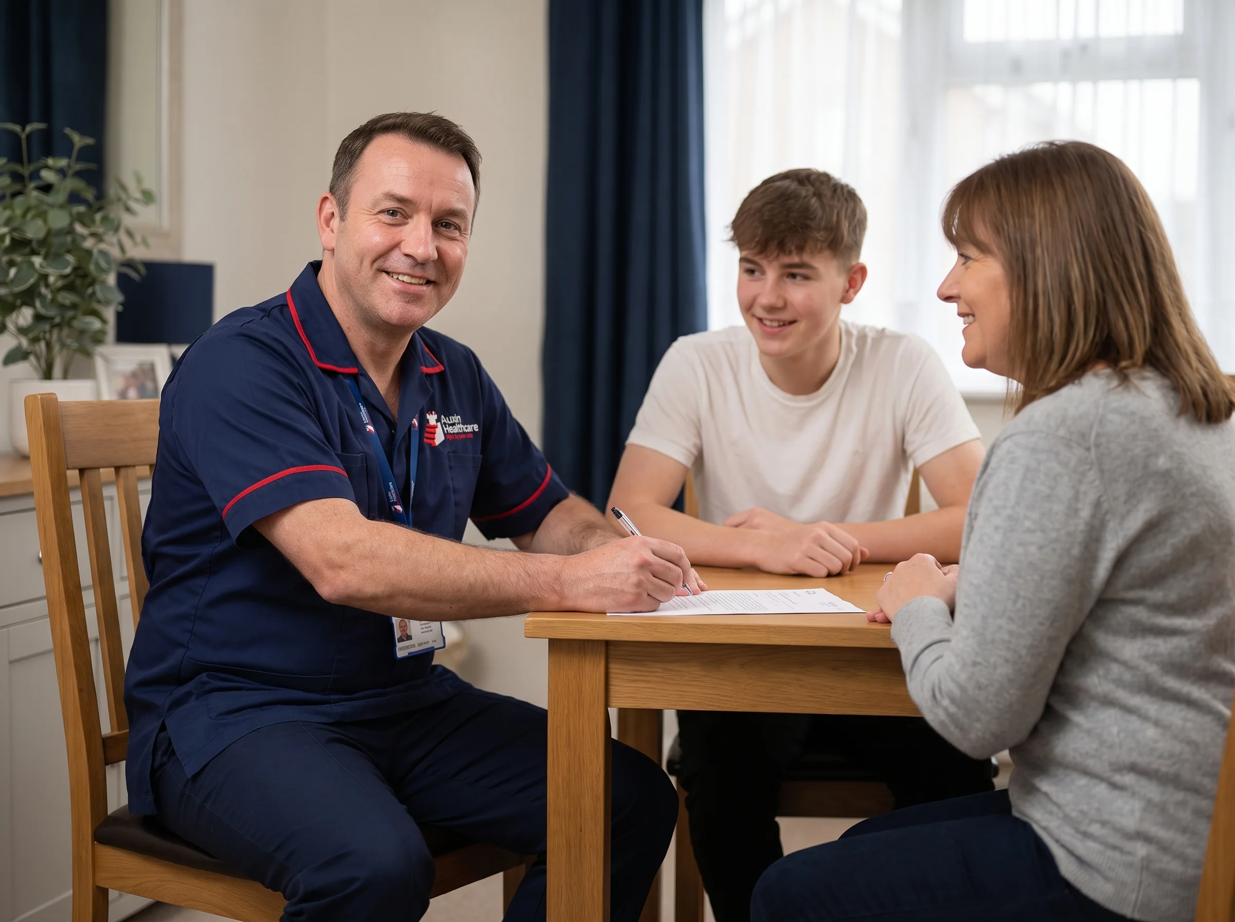Auxin support worker planning goals for adult life with a young man and his mother at their family home in Spalding